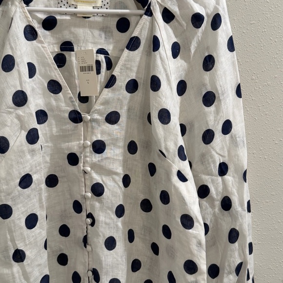 Maeve Anthropologie NWT Small Audie Linen Puff-Sleeve Blouse Cottagecore Boho - Picture 7 of 8